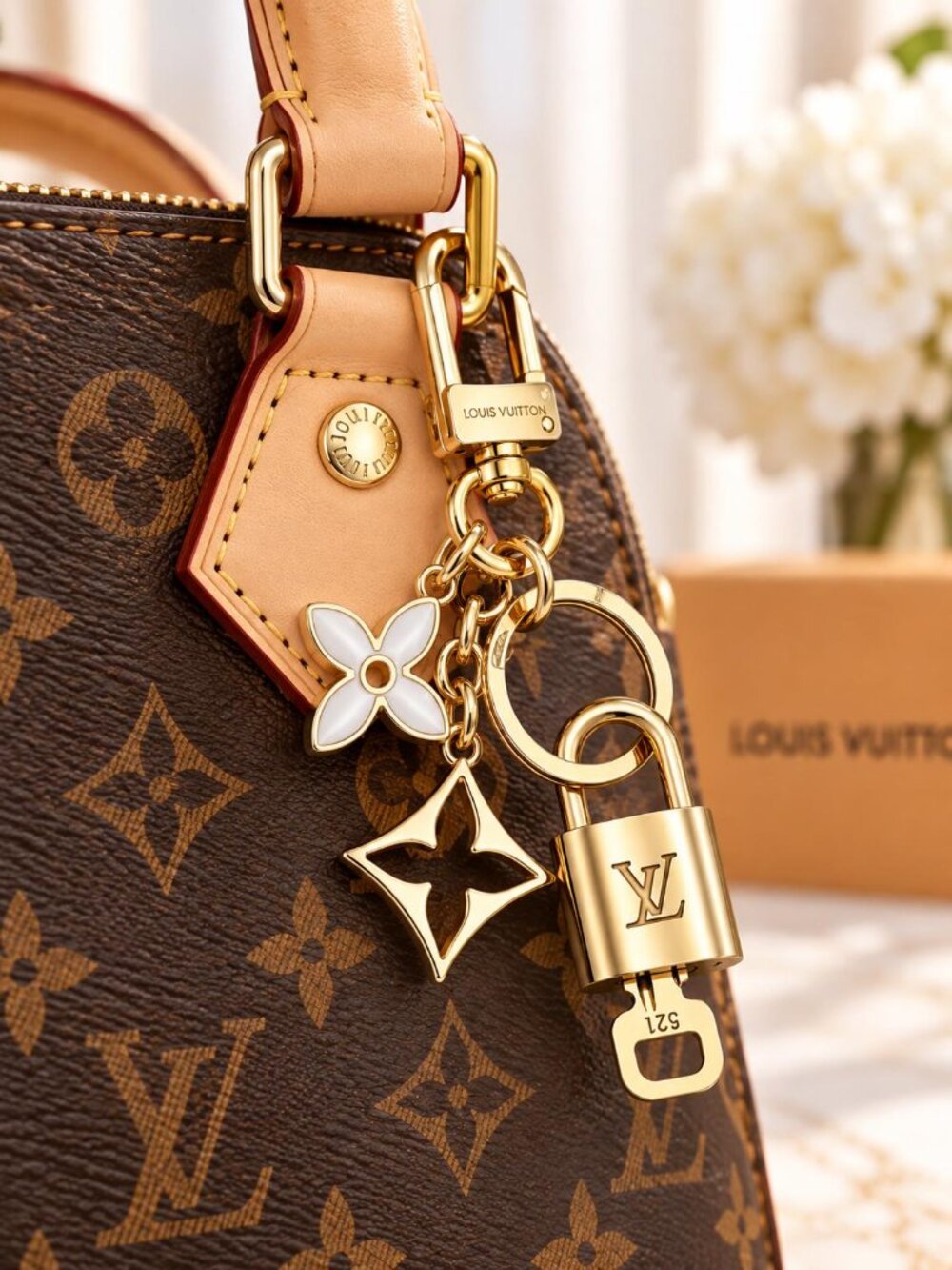 Authentic Louis Vuitton Padlock Gold 🔒Key Set + Unbranded Clover Keychain Charm